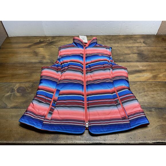 Ariat Womens Reversible Puffer Vest Orange/ Serape Striped Print Size XL NWT - Picture 1 of 14